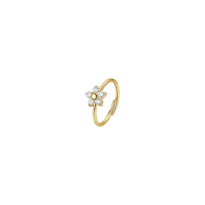 ANELLO DONNA IN ACCIAIO COLORE ORO CON FIORE E ZIRCONI BIANCHI