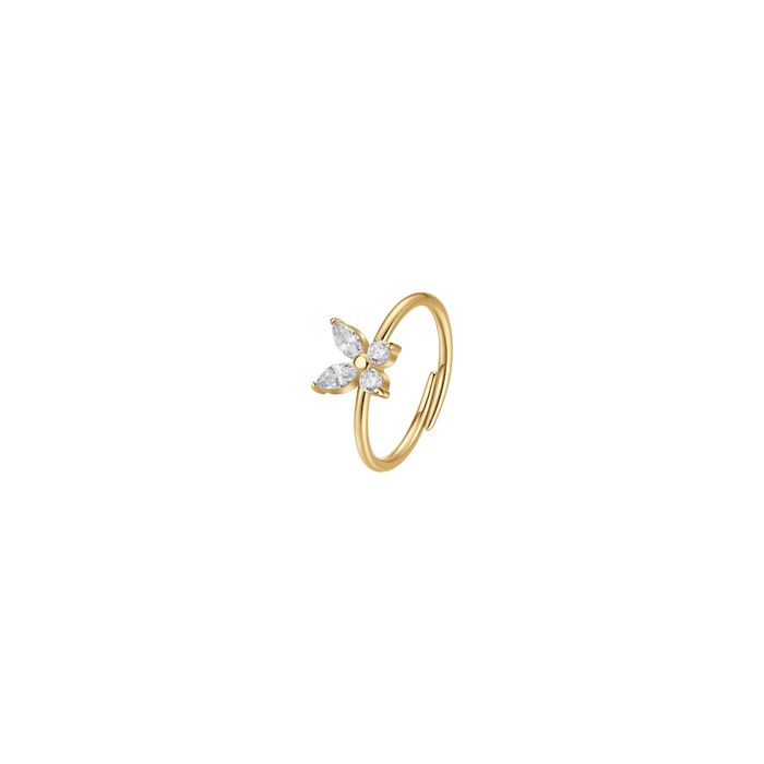 ANELLO DONNA IN ACCIAIO COLORE ORO CON FARFALLA E ZIRCONI BIANCHI