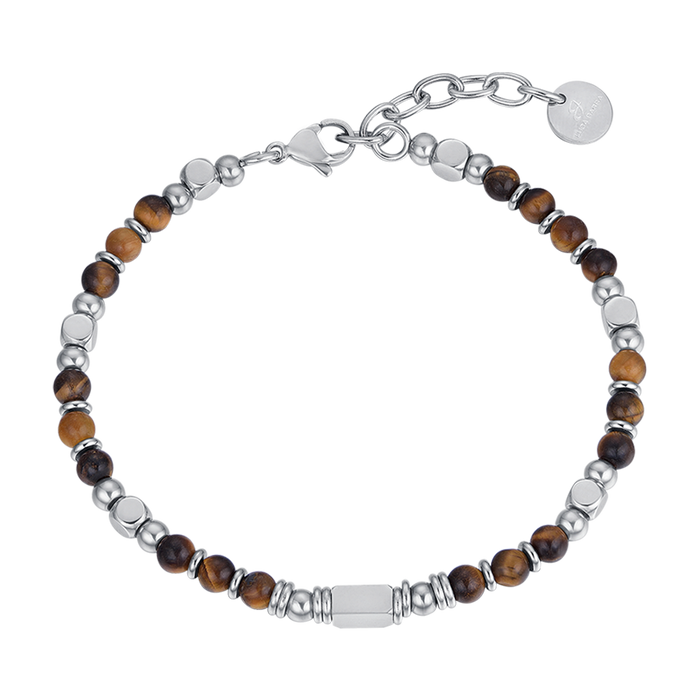 BRACELET HOMME EN ACIER AVEC PIERRES ŒIL DE TIGRE MARRON