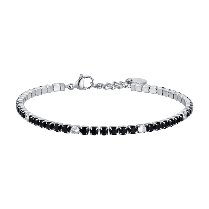 BRACELET DE TENNIS HOMME EN ACIER AVEC CRISTAUX NOIRS ET BLANCS
