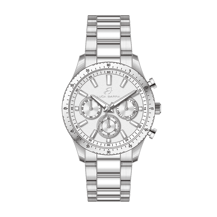 MONTRE HOMME EN ACIER LUNETTE BLANCHE