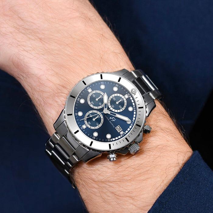 MONTRE HOMME EN ACIER CADRAN BLEU