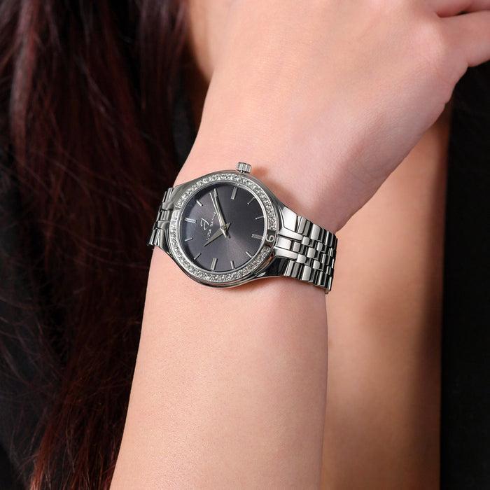 MONTRE FEMME EN ACIER AVEC CADRAN NOIR