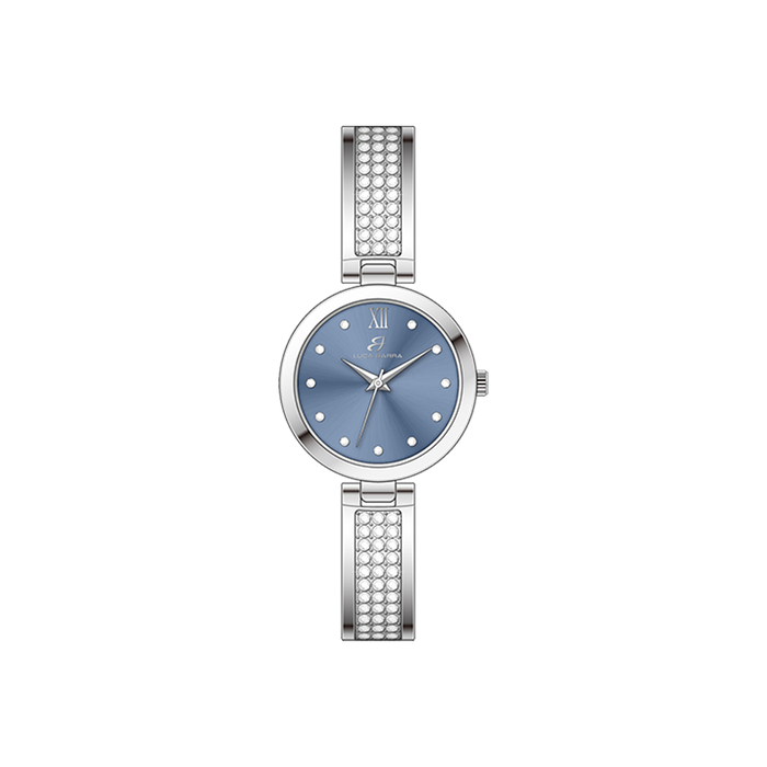 MONTRE FEMME EN ACIER AVEC CRISTAUX ET CADRAN BLEU CLAIR