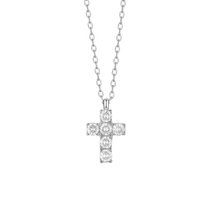 COLLANA BAMBINA IN ACCIAIO CON CROCE CON ZIRCONI BIANCHI