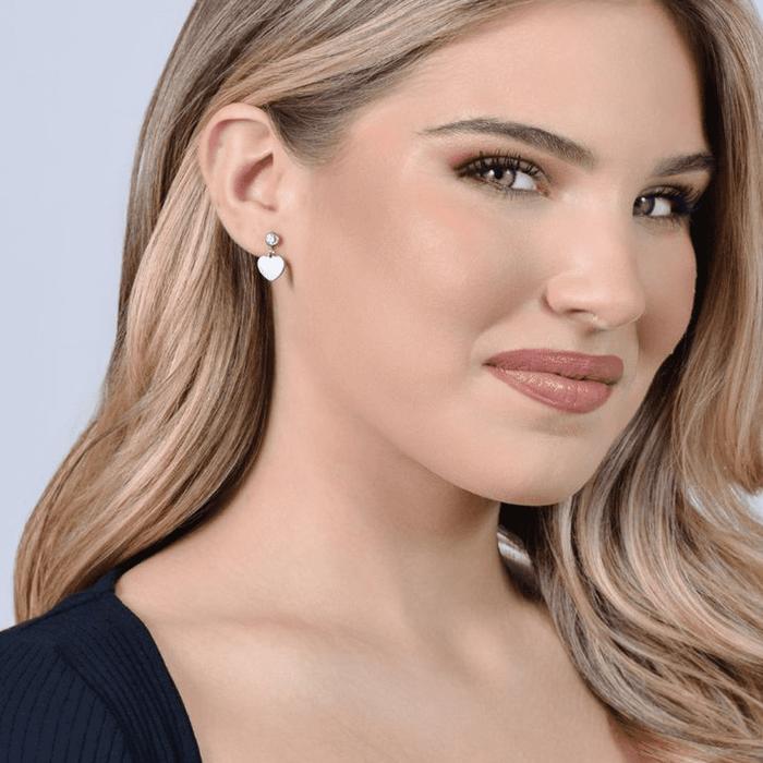 BOUCLES D'OREILLES FEMME EN ACIER AVEC COEUR ET ZIRCON BLANC