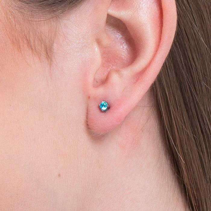 MONO ORECCHINO DONNA IN ACCIAIO CON ZIRCONE ACQUAMARINA