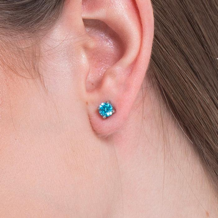 MONO ORECCHINO DONNA IN ACCIAIO CON ZIRCONE ACQUAMARINA