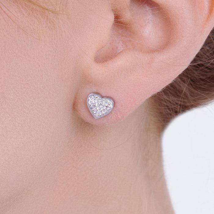 BOUCLES D'OREILLES FEMME EN ACIER AVEC COEURS ET CRISTAUX
