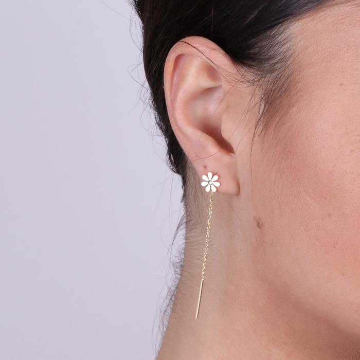 Boucles d'oreilles longues en argent 925 avec fleurs