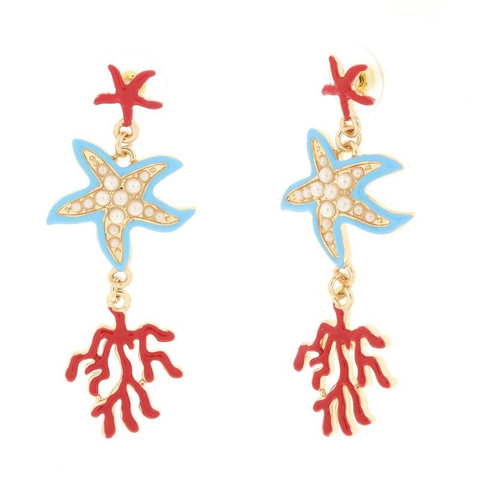 Boucles d'oreilles en métal avec étoiles de mer et coraux