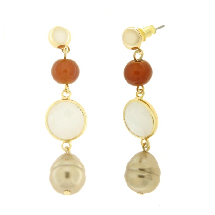Metal earrings with pendant pearl and crystal