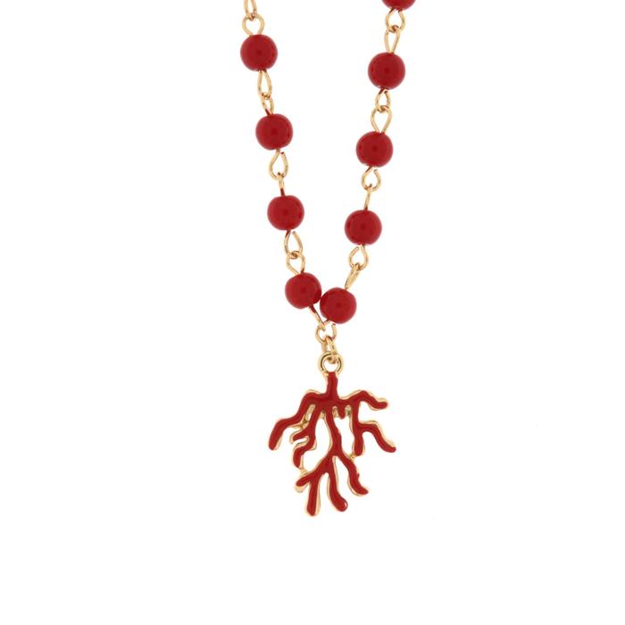 Collier en métal avec corail rouge