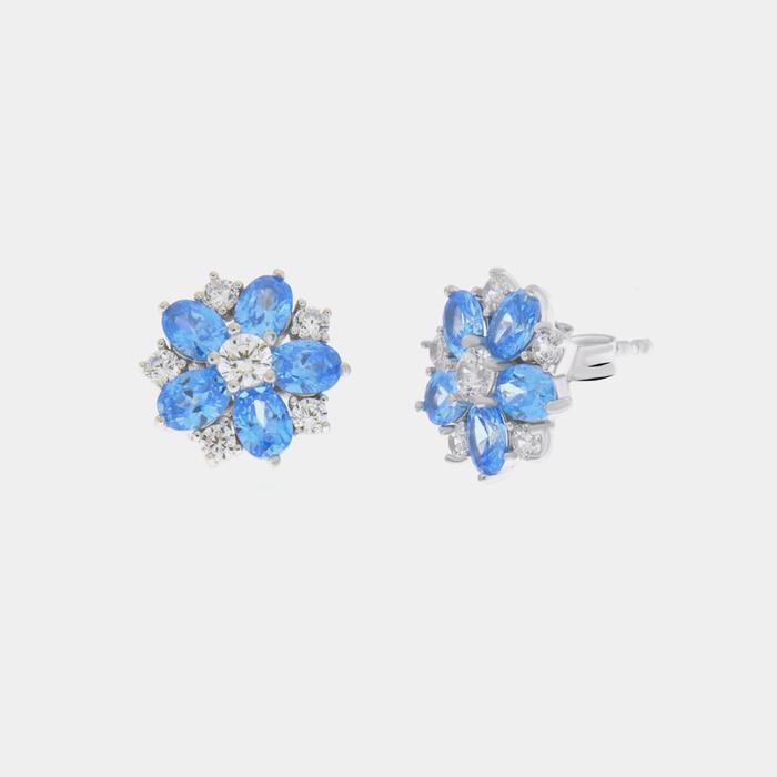 Orecchini in Argento 925  a fiore con zirconi bianchi e blu