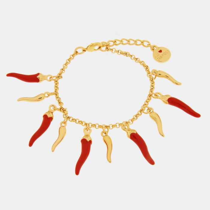Bracelet en métal avec cornes rouges et dorées