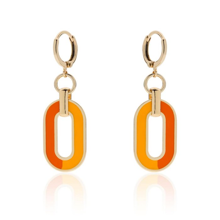 Boucles d'oreilles en bronze plaqué or avec émail orange
