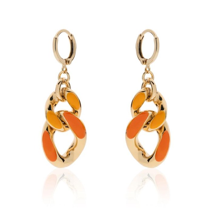 Orecchini in bronzo dorato con smalto arancio
