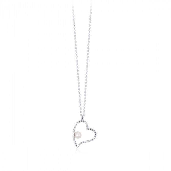 Girocollo halsketten pendente cuore aperto perla zirconi - steampuhousenkstore.com
