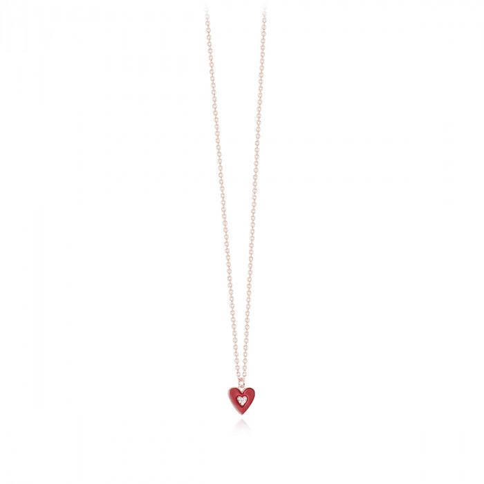 Girocollo rosè pendente cuore smalto rosso zirconi - steampuhousenkstore.com