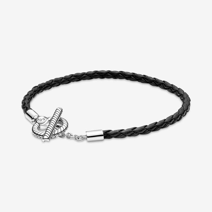 Bracelet en cuir noir avec fermoir en T