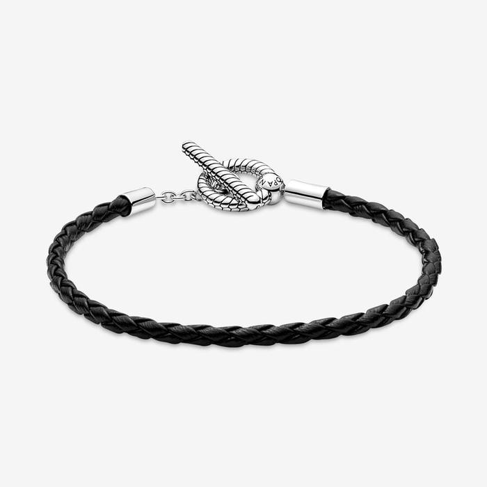 Bracelet en cuir noir avec fermoir en T