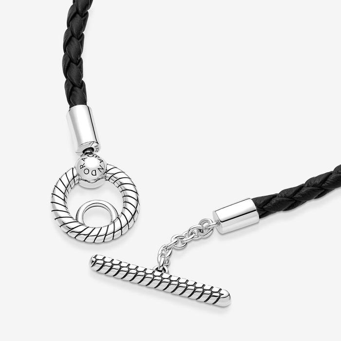 Bracelet en cuir noir avec fermoir en T