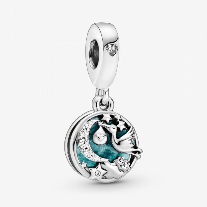 Charm pendente Cicogna e stelle scintillanti - steampuhousenkstore.com