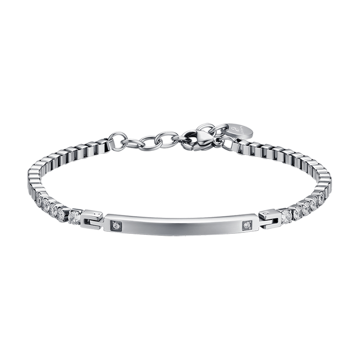 BRACELET HOMME EN ACIER AVEC PLAQUE ET CRISTAUX BLANCS