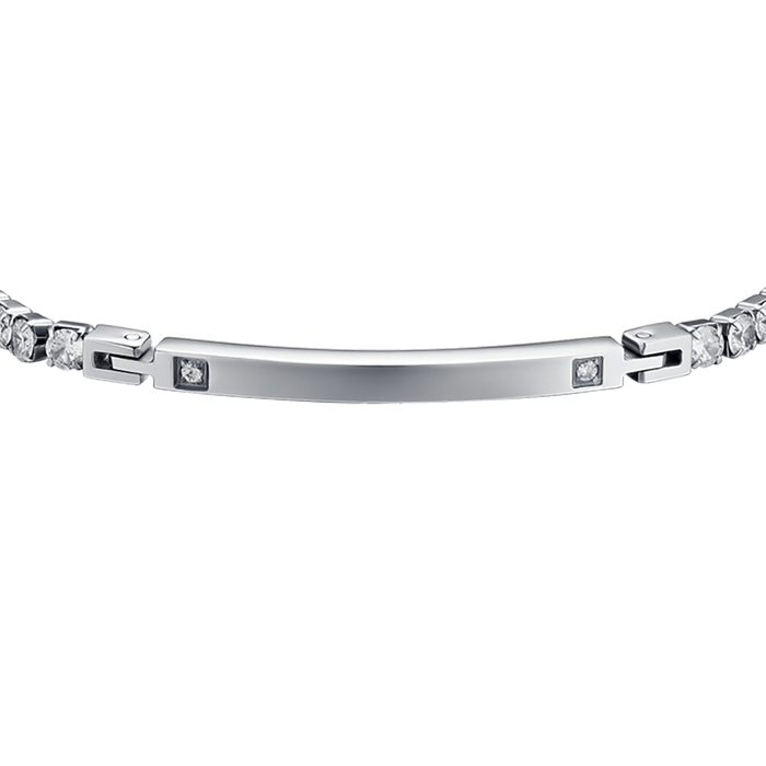 BRACELET HOMME EN ACIER AVEC PLAQUE ET CRISTAUX BLANCS