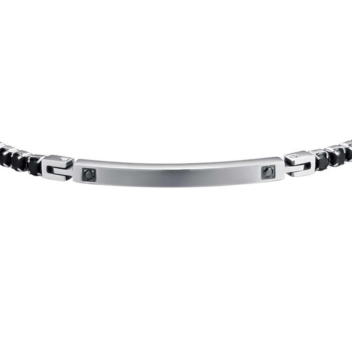 BRACELET HOMME EN ACIER AVEC PLAQUE ET CRISTAUX NOIRS