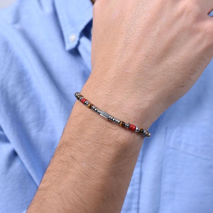 BRACELET HOMME EN ACIER AVEC PIERRES ŒIL DE TIGRE
