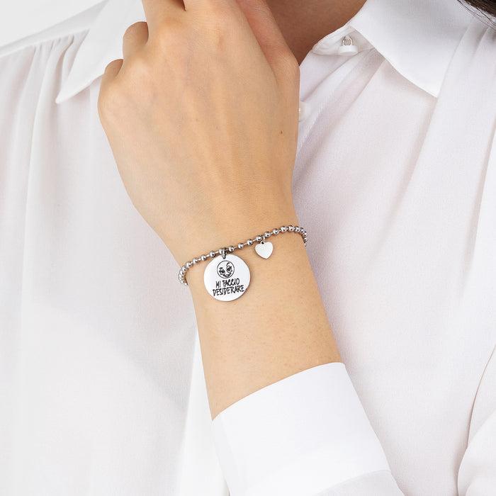 BRACELET EN ACIER POUR FEMME AVEC LA PHRASE I MAKE MYSELF DESIRE