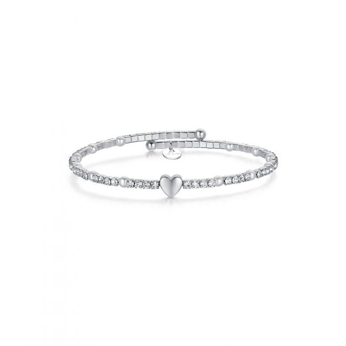 Bracciale Con Cuore, Cristalli E Perle Bianche