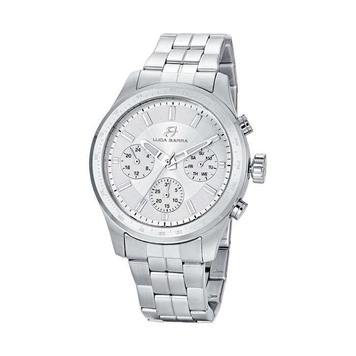MONTRE EN ACIER POUR HOMME AVEC CADRAN ET LUNETTE ARGENTÉS