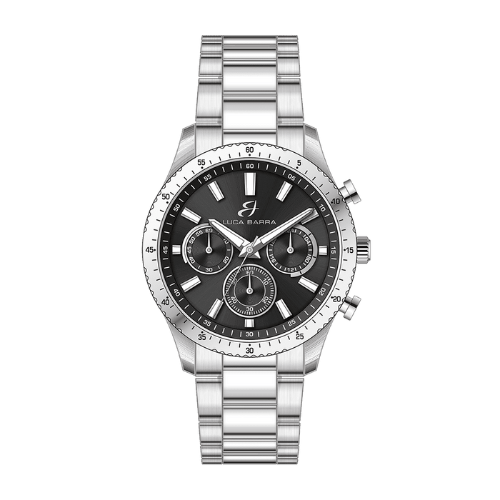 MONTRE HOMME EN ACIER AVEC LUNETTE NOIRE