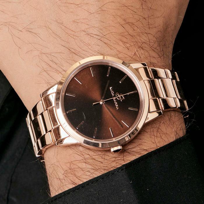 MONTRE EN ACIER IP ROSE AVEC CADRAN MARRON, BRACELET IP ROSE