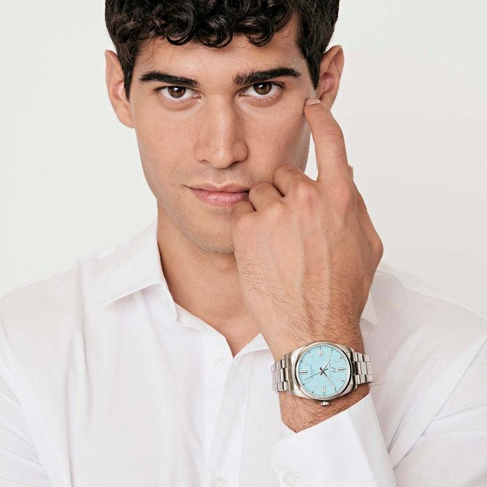 OROLOGIO IN ACCIAIO CON QUADRANTE AZZURRO