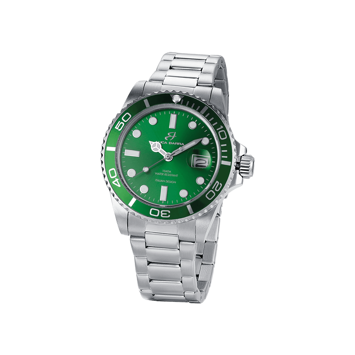 MONTRE AVEC BOÎTIER EN ACIER LUNETTE VERTE CADRAN VERT