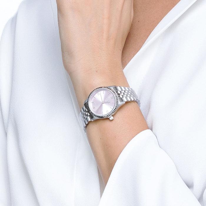 MONTRE FEMME AVEC BOÎTIER EN ACIER CADRAN ROSE
