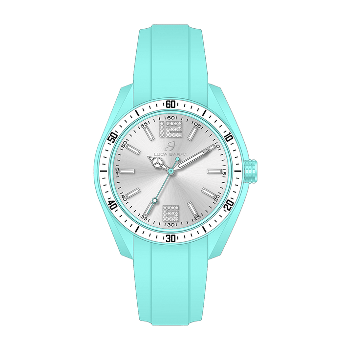 MONTRE FEMME AIGUE-MARINE ET SILICONE BLANC
