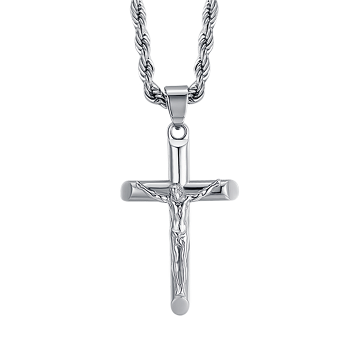 COLLIER HOMME EN ACIER AVEC CRUCIFIX