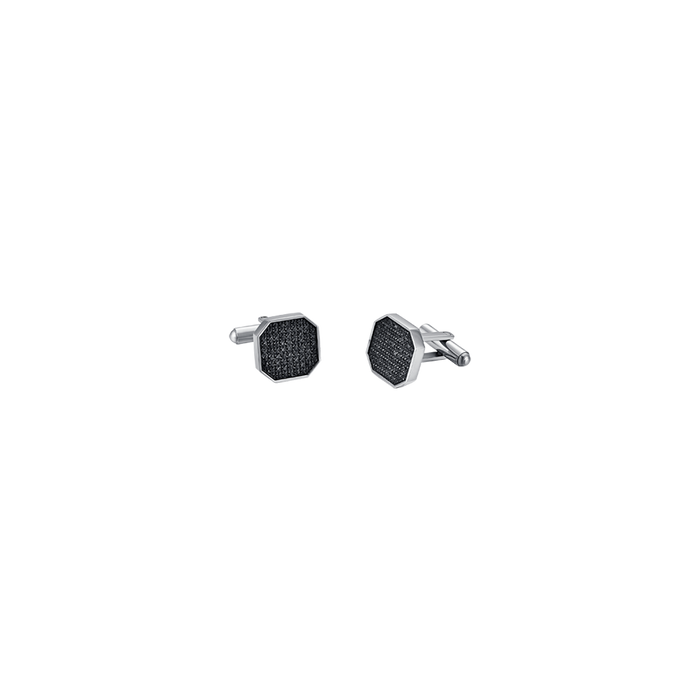 MEN'S CUFFLINKS IN STEEL WITH BLACK CRYSTALS
