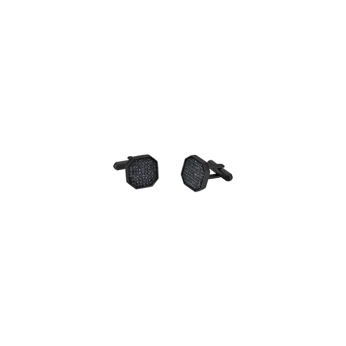 MEN'S CUFFLINKS IN BLACK IP STEEL WITH BLACK CRYSTALS