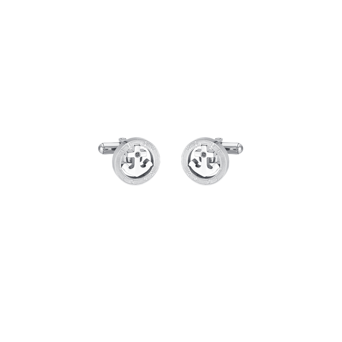 MEN'S CUFFLINKS IN STEEL ANCHOR AND BLACK CRYSTAL