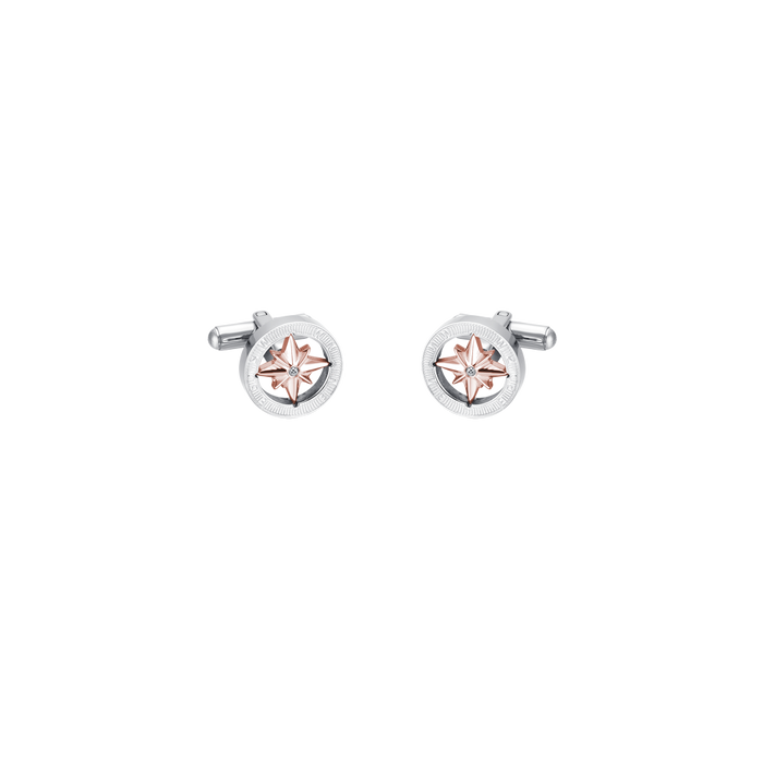 MEN'S CUFFLINKS IN STEEL WITH WIND ROSE IP ROSE