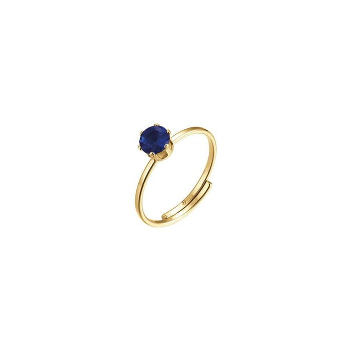 Bague en acier doré IP avec cristal bleu