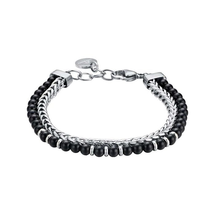 Bracelet en acier avec pierres noires