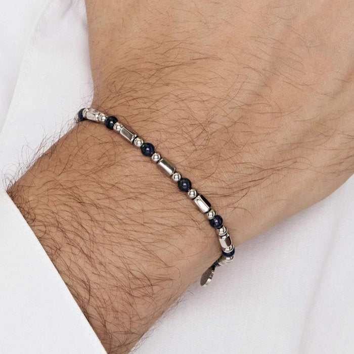 Bracelet en acier avec pierres bleues