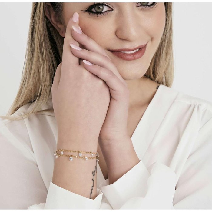 Bracelet en acier doré IP avec cristaux blancs