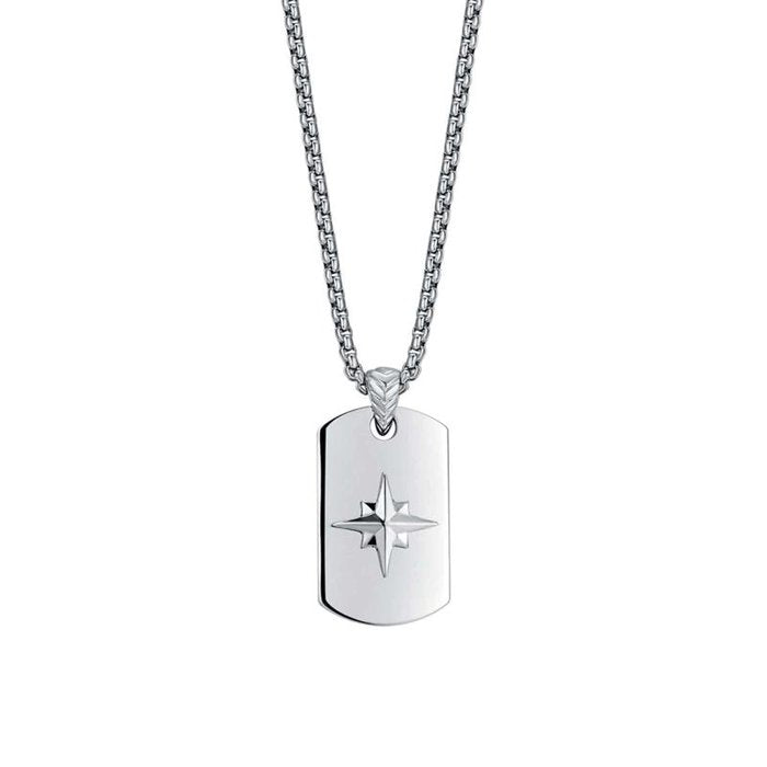 Collier en acier avec plaque et rose des vents